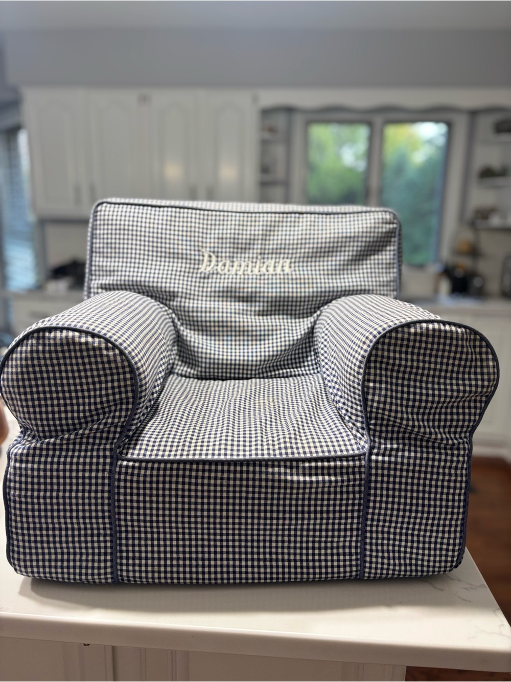Potterybarn kids Blue Gingham Kids Armchair - Custom Name Embroidered “Damian”